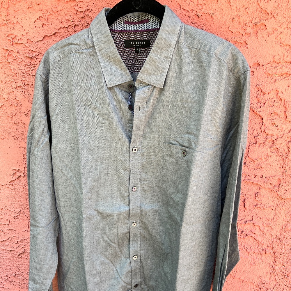 Mens Ted Baker London Grey Button Down Shirt, XL/6